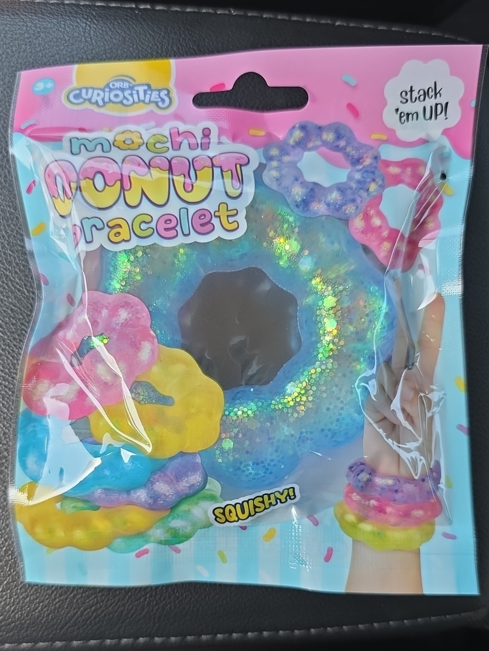ORB Curiousities Squishy - Mochi Donut Bracelet - Blue Glitter Stackable - NWT